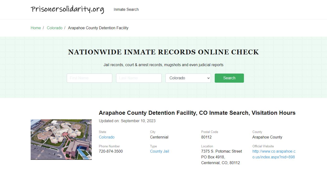 Arapahoe County Detention Facility, CO Inmate Search, Visitation Hours